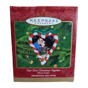 HALLMARK 2000 OUR FIRST CHRISTMAS TOGETHER Photo Ornament Candy Cane Heart